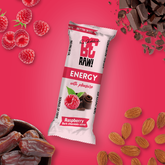 Energy Bar - Raspberry Dark chocolate cover 40g - Be Raw - Vesa Beauty