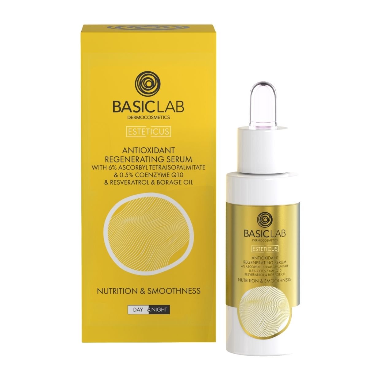 ESTETICUS Antioxidant Regenerating Serum with 6% Ascorbyl Tetraisopalmitate, 0.5% Coenzyme Q10, Resveratrol, Borage oil 30ml - BasicLab - Vesa Beauty