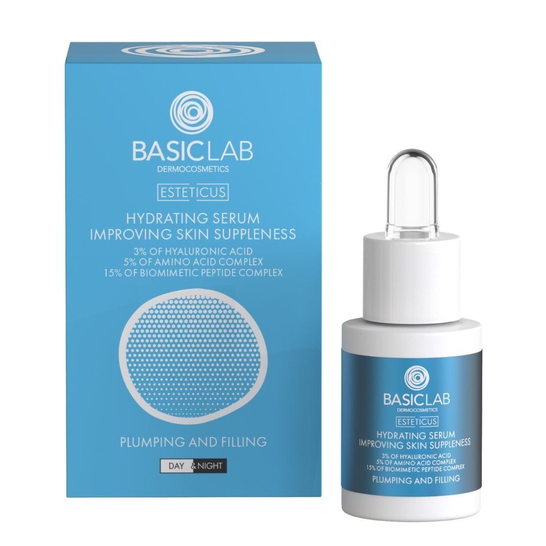 ESTETICUS Hydrating serum improving skin Suppleness with 3% hyaluronic acid, 5% amino acid complex and 15% biomimetic peptide complex 15ml - BasicLab - Vesa Beauty
