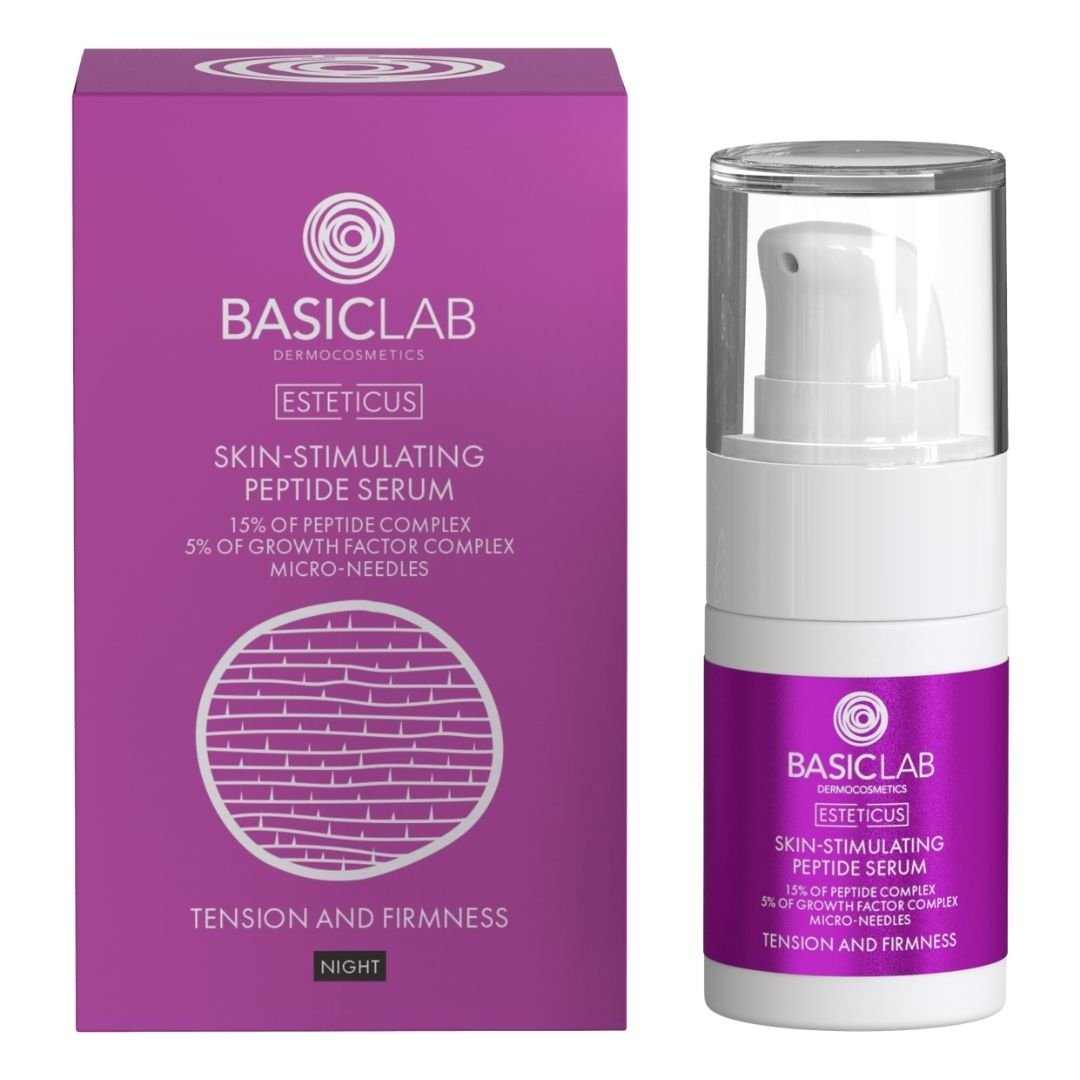 ESTETICUS Skin - Stimulating peptide serum: 15% peptide complex, 5% growth factor complex, micro - needles 15ml - BasicLab - Vesa Beauty