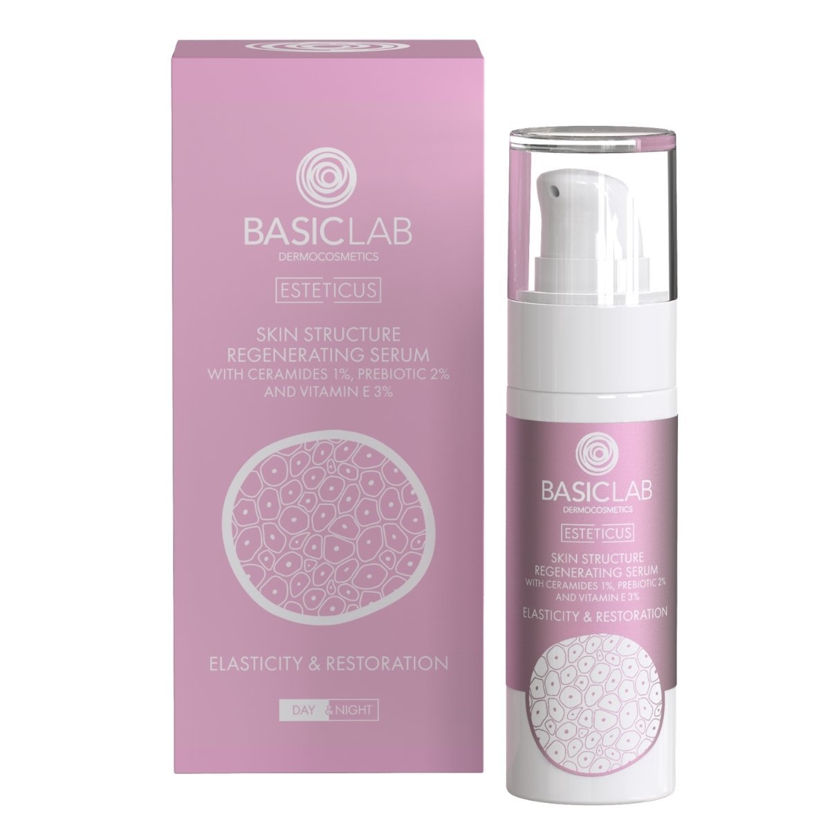 ESTETICUS Skin Structure Regenerating Serum with 1% Ceramides, 2% prebiotic, vitamin E 3%30ml - BasicLab - Vesa Beauty