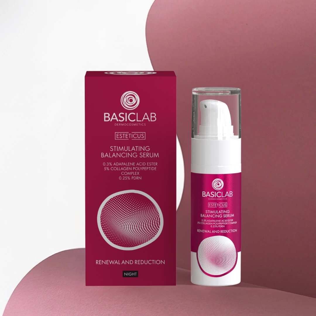 ESTETICUS Stimulating Balancing serum, 0.3% adapalene acid ester, 5% collagen polypeptide complex, 0.25% PDRN 30ml - BasicLab - Vesa Beauty