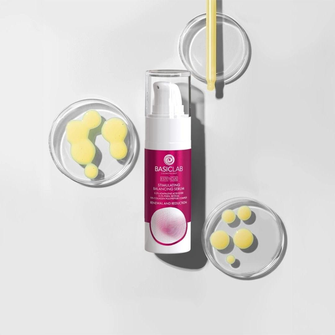 ESTETICUS Stimulating Balancing serum, 0.5% adapalene acid ester, 10% collagen polypeptide complex, 0.5% PDRN, retinal 30ml - BasicLab - Vesa Beauty