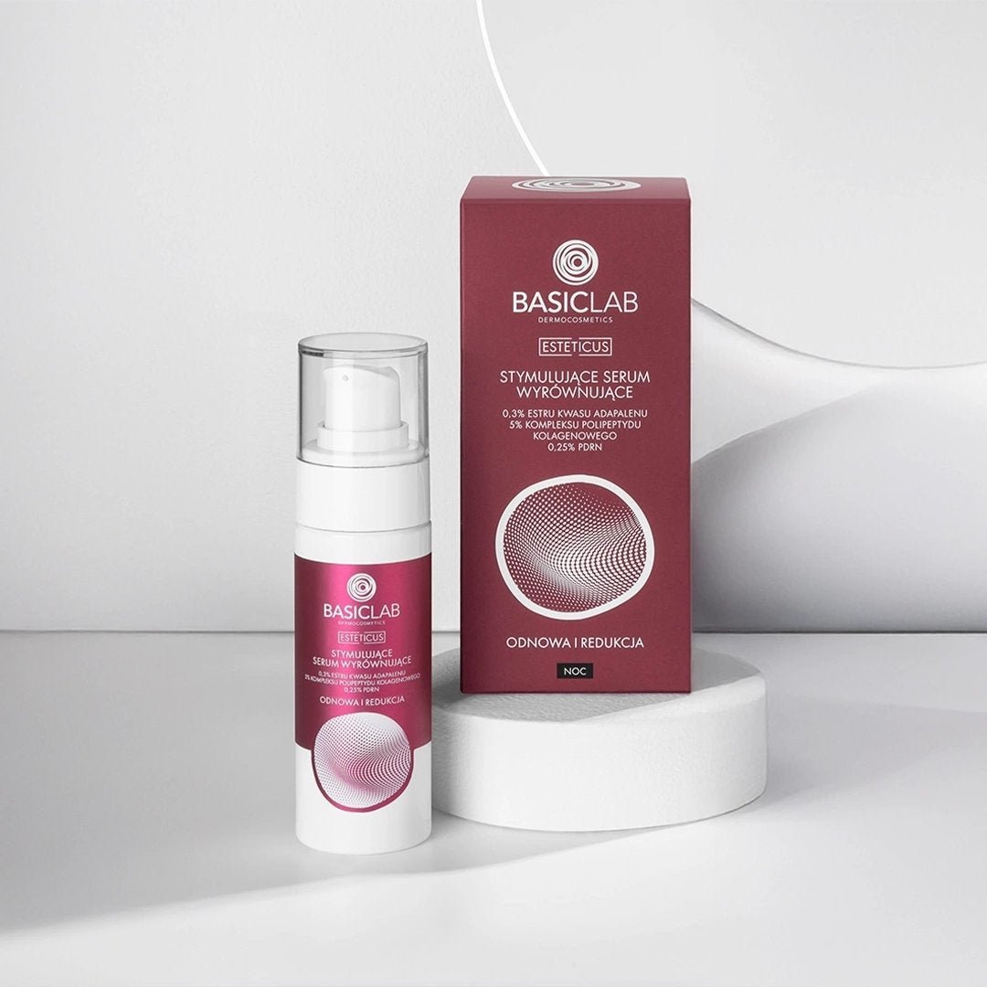 ESTETICUS Stimulating levelling serum, 0.3% adapalene acid ester, 5% collagen polypeptide complex, 0.25% PDRN 30ml - BasicLab - Vesa Beauty