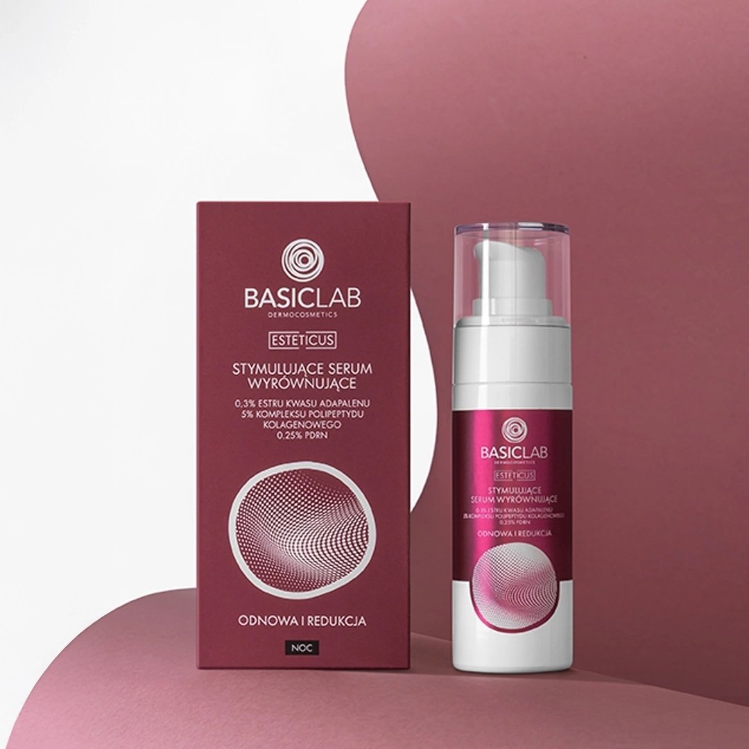ESTETICUS Stimulating levelling serum, 0.3% adapalene acid ester, 5% collagen polypeptide complex, 0.25% PDRN 30ml - BasicLab - Vesa Beauty