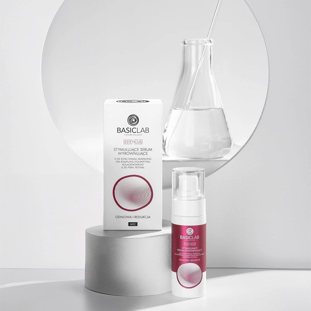 ESTETICUS Stimulating levelling serum, 0.5% adapalene acid ester, 10% collagen polypeptide complex, 0.5% PDRN, retinal 30ml - BasicLab - Vesa Beauty