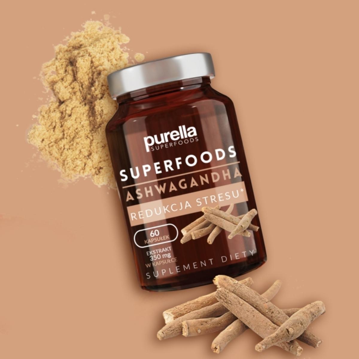 Food Supplement Ashwagandha - Stress reduction 60 capsules - Purella Superfoods - Vesa Beauty