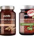 Food Supplements SET 1+1 FREE: Ashwagandha 60caps + European Olive Leaf extract +Zinc +Garlic 60caps - Purella Superfoods - Vesa Beauty