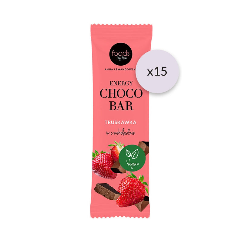 15x Foods by Ann Energy Choco Bar Strawberry in chocolate 35g - VESA UK