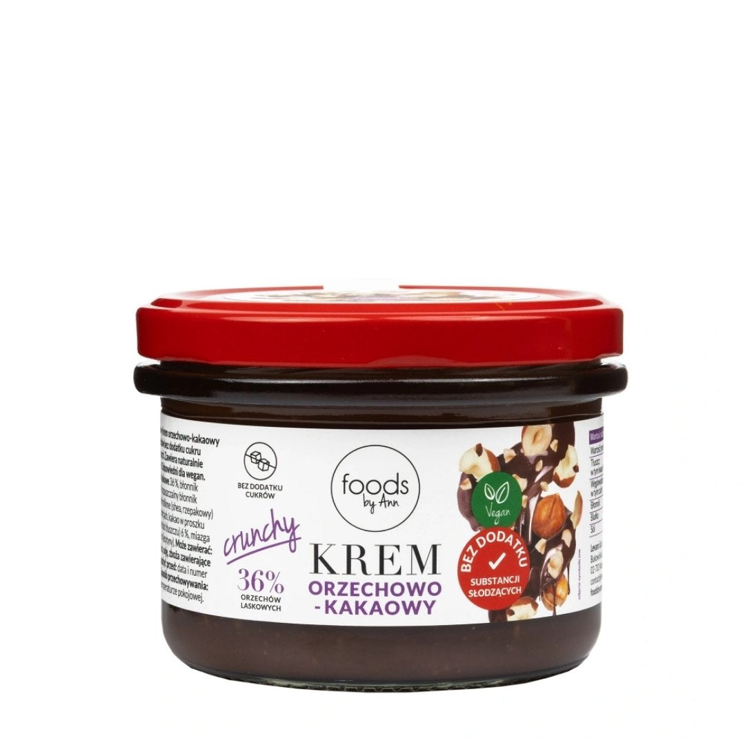 Krem orzechowo-kakaowy crunchy - 36% orzechów bez dodatku substancji słodzących 200g