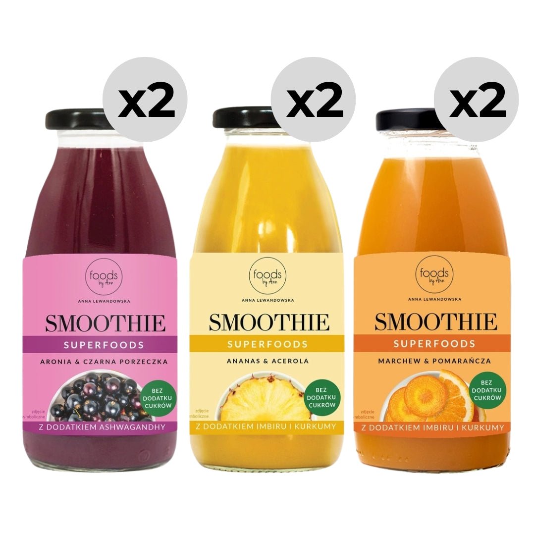 Foods by Ann Smoothie Set - 2x Chokeberry, 2x Pineapple, 2x Carrot 250ml - Foods by Ann - Vesa Beauty