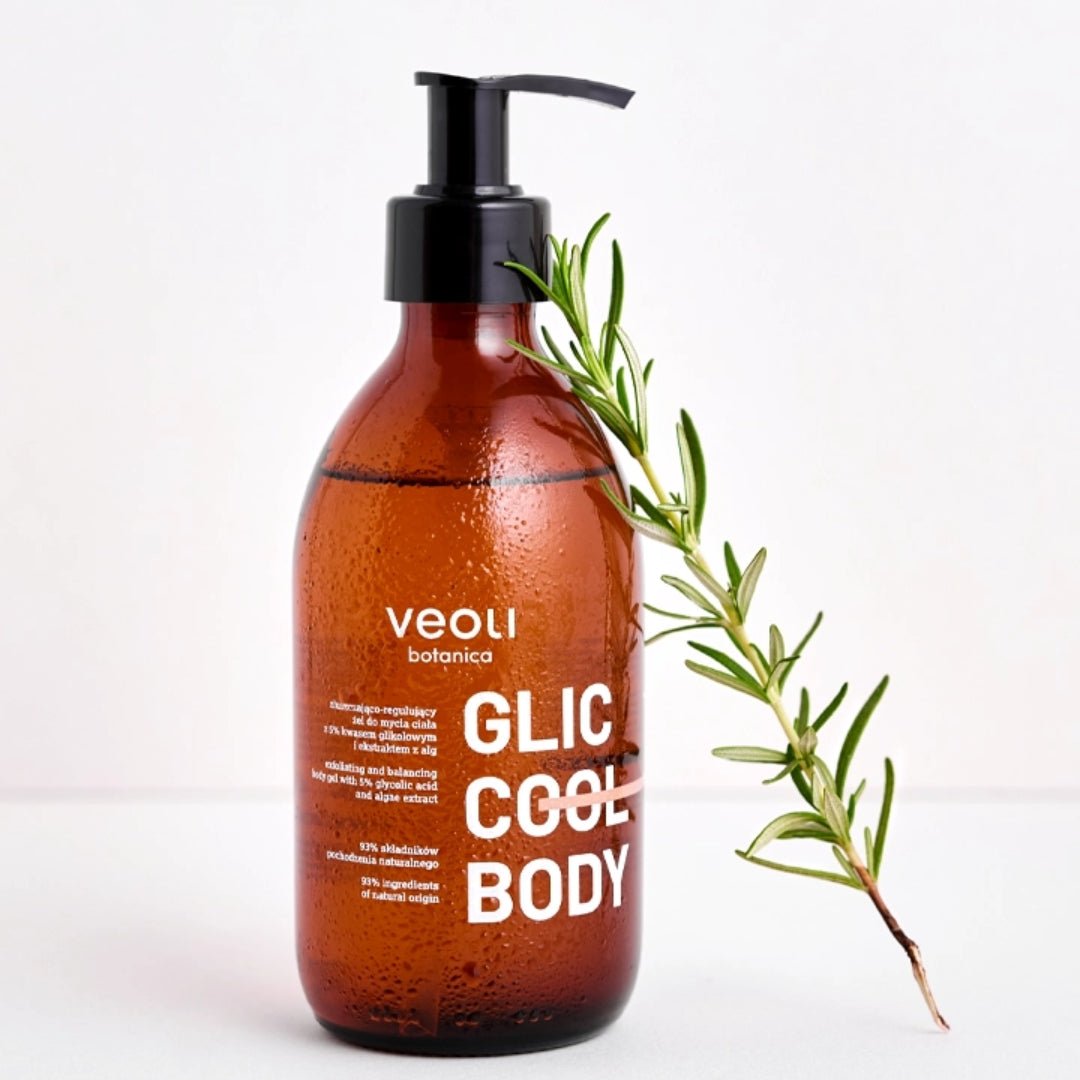 GLIC COOL BODY Exfoliating and balancing body gel with 5% glycolic acid and algae extract 280ml - Veoli Botanica - Vesa Beauty