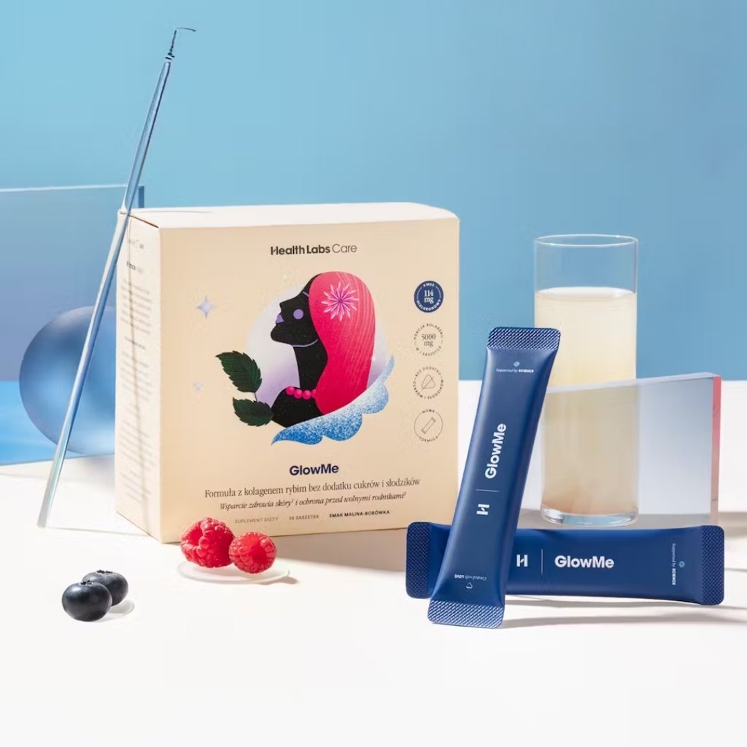 GlowMe (raspberry - blueberry flavour) - Formula with fish collagen, no added sugars or sweeteners 30sachets - HealthLabs Care - Vesa Beauty