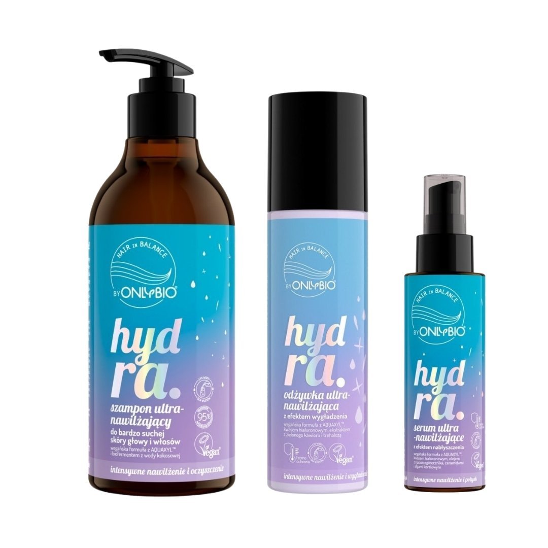 Hair in Balance HYDRA - SET Everyday Hydration Ritual: shampoo 400ml +conditioner 200ml +serum 100ml - OnlyBio - Vesa Beauty