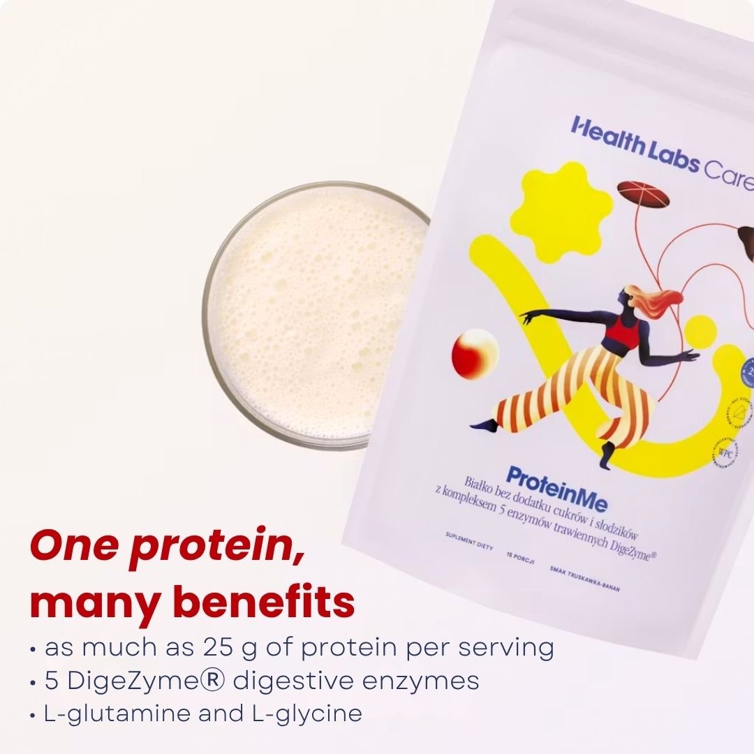 HealthLabs Care ProteinMe (strawberry-banana) - WPC protein with digestive enzymes with no added sugars or sweeteners 472,5g - HealthLabs Care - Vesa Beauty