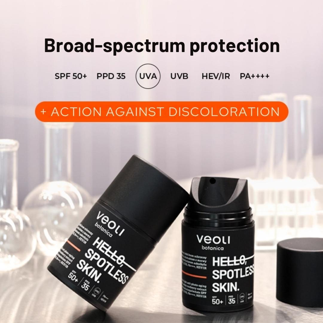 HELLO, SPOTLESS SKIN Broad - spectrum light anti - photo - aging cream with 1% white mullberry extract & ascorbyl tetraisopalmitate SPF50+, UVA, UVB, PA++++, HEV/IR 50ml - Veoli Botanica - Vesa Beauty