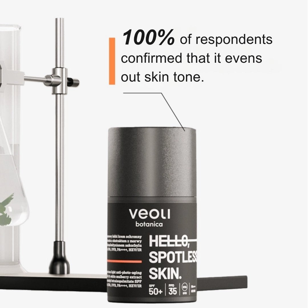 HELLO, SPOTLESS SKIN Broad - spectrum light anti - photo - aging cream with 1% white mullberry extract & ascorbyl tetraisopalmitate SPF50+, UVA, UVB, PA++++, HEV/IR 50ml - Veoli Botanica - Vesa Beauty