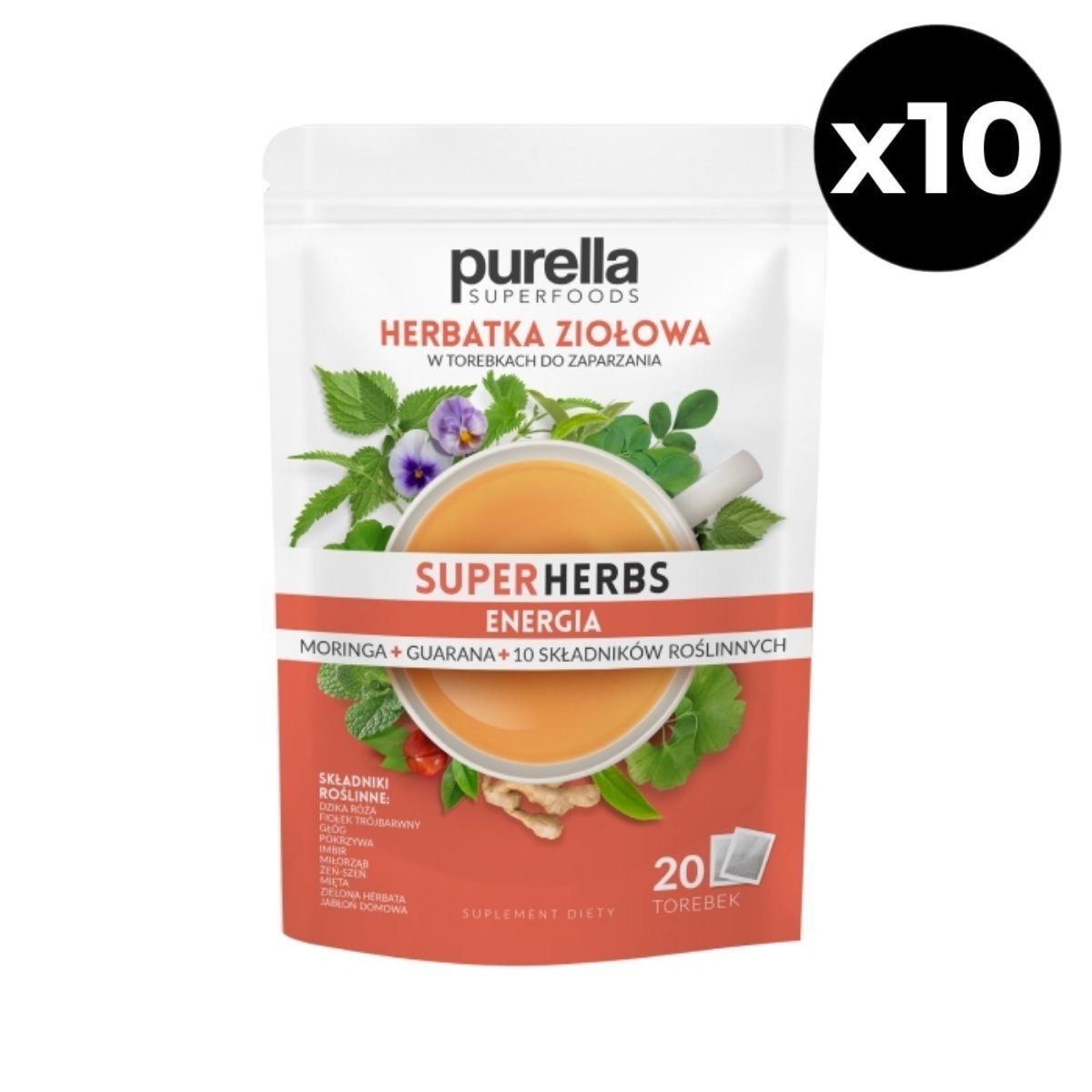 Herbal Infusion - Energy Superherbs (20x 1.75g) x10 - Purella Superfoods - Vesa Beauty