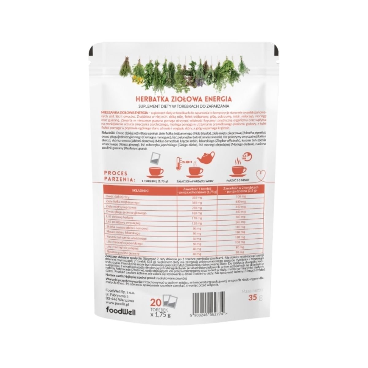 Herbal Infusion - Energy Superherbs (20x 1.75g) - Purella Superfoods - Vesa Beauty