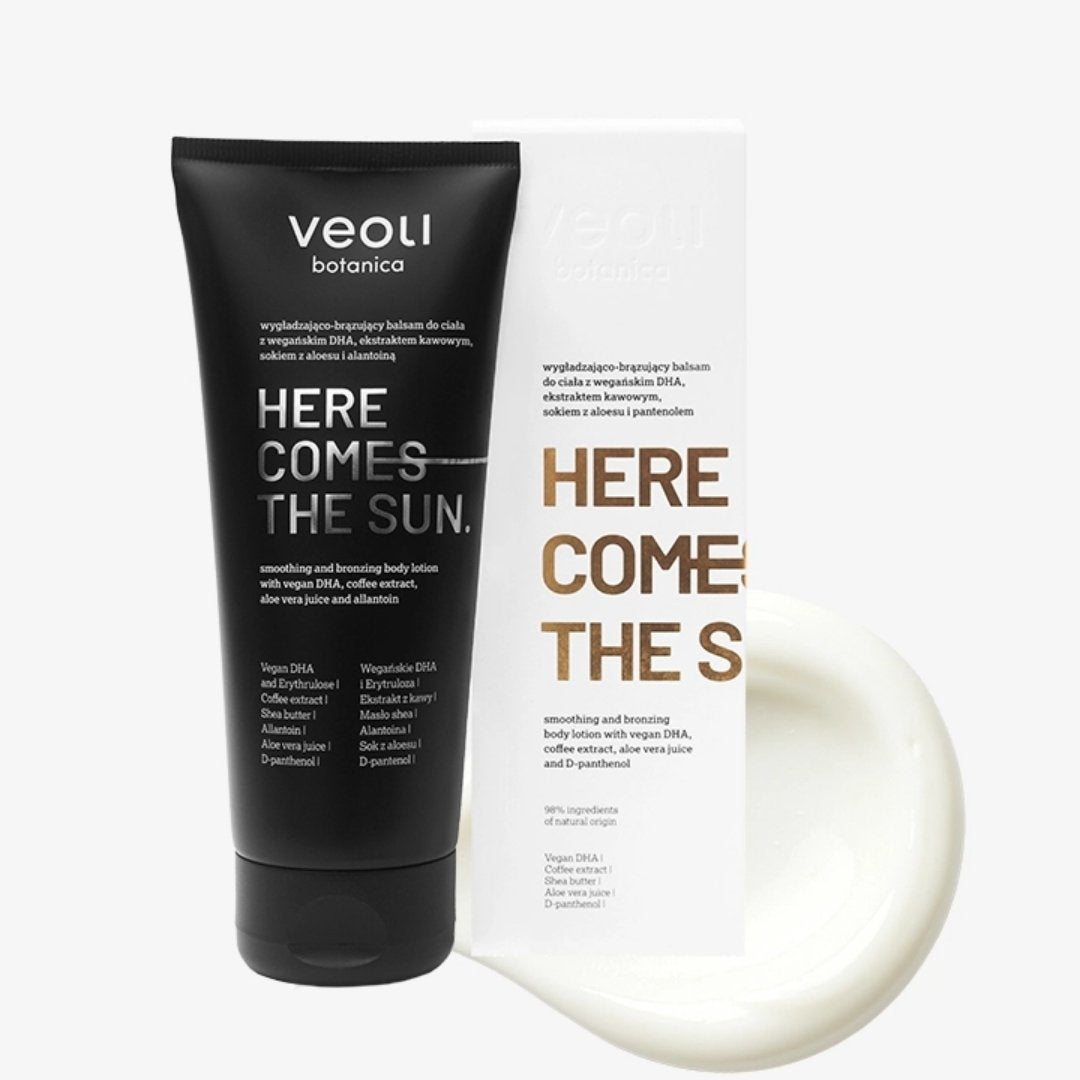 HERE COMES THE SUN Smoothing & Bronzing body Lotion with vegan DHA, coffee extract, aloe vera juice and D - panthenol 200ml - Veoli Botanica - Vesa Beauty