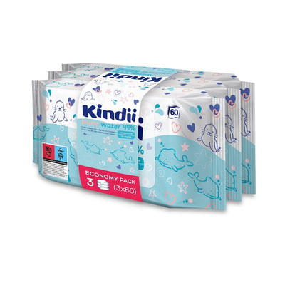 Kindii Pure Water 99% - Wet wipes 3x60pcs - Kindii - Vesa Beauty