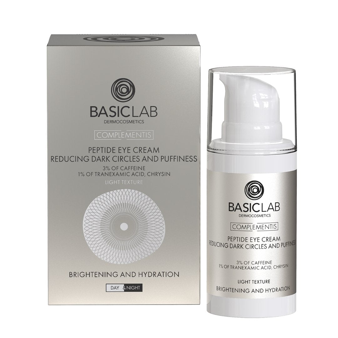 Light Peptide Eye Cream Reducing Dark Cirkles & Puffiness with 3% Caffeine, 1% Tranexamic Acid 15ml - BasicLab - Vesa Beauty
