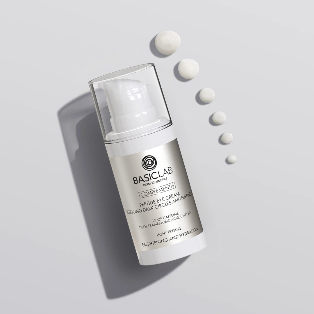 Light Peptide Eye Cream Reducing Dark Cirkles & Puffiness with 3% Caffeine, 1% Tranexamic Acid 15ml - BasicLab - Vesa Beauty