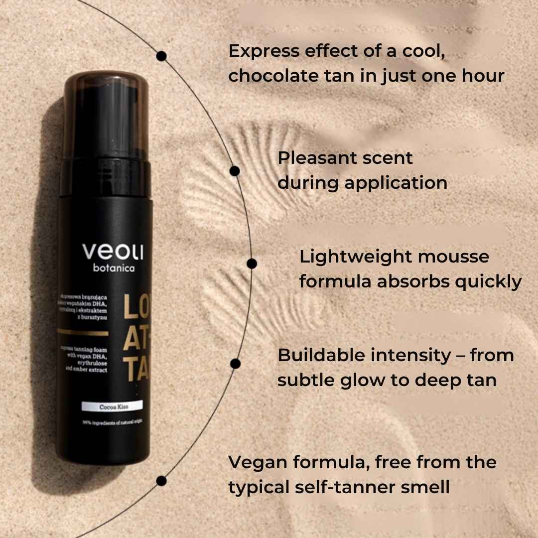 LOVE AT FIRST TAN COCOA KISS Express Tanning Foam with vegan DHA, erythrulose and amber extract 200ml - Veoli Botanica - Vesa Beauty
