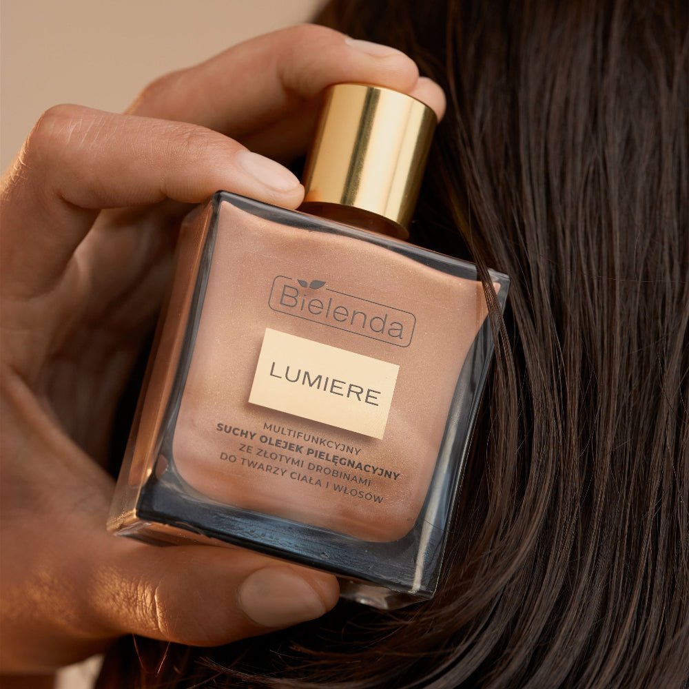 LUMIERE Multifunctional dry care oil with golden particles for face, body & hair 50ml - Bielenda - Vesa Beauty