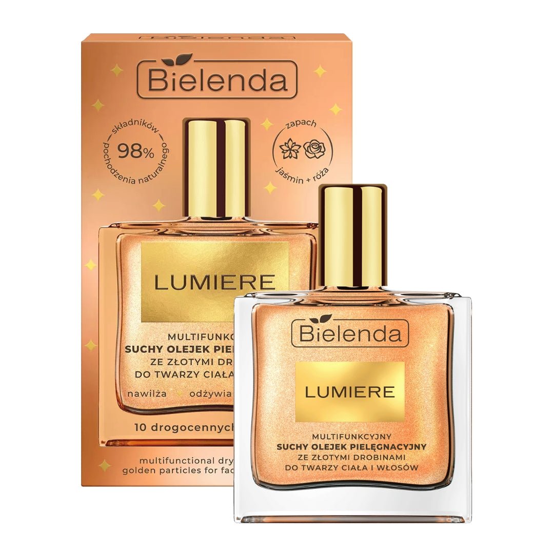 LUMIERE Multifunctional dry care oil with golden particles for face, body & hair 50ml - Bielenda - Vesa Beauty