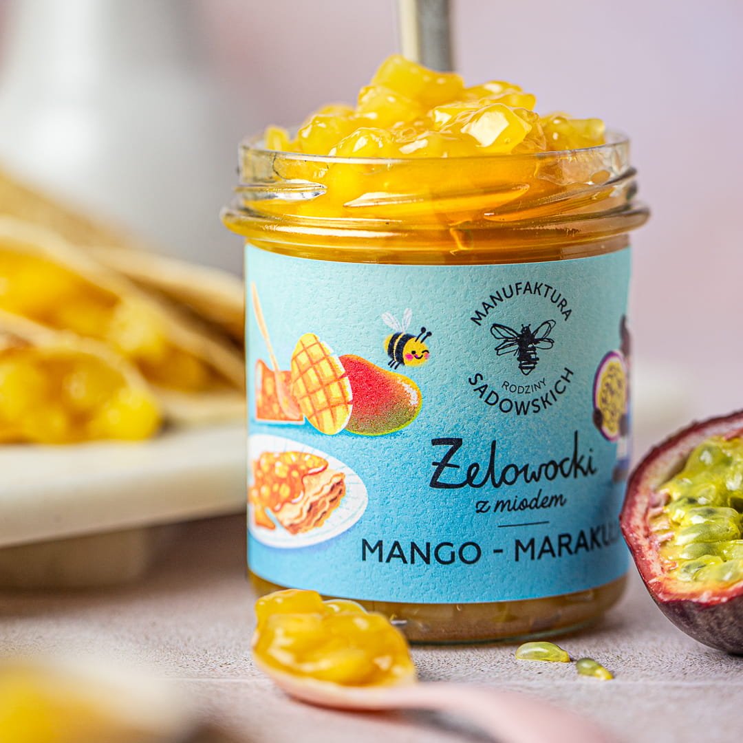 Mango & Passion fruit in gel with Honey "Żelowocki" 320g - Sadowski Bee Gardens - Vesa Beauty