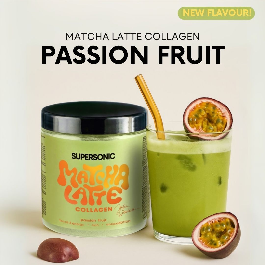 Matcha Latte Collagen PASSION FRUIT - focus & energy, skin, antioxidation 280g - SUPERSONIC - Vesa Beauty
