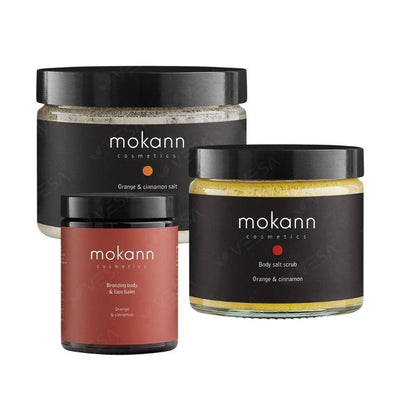 Mokann Orange & Cinnamon Body Set: Salt 600g + Scrub 300g + Bronzing Balm 180ml - Mokosh - Vesa Beauty