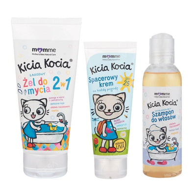 Momme Care Trio Kitty Kotty: Wash Gel 200ml, Shampoo 150ml, SPF25 Cream 50ml - Momme - Vesa Beauty