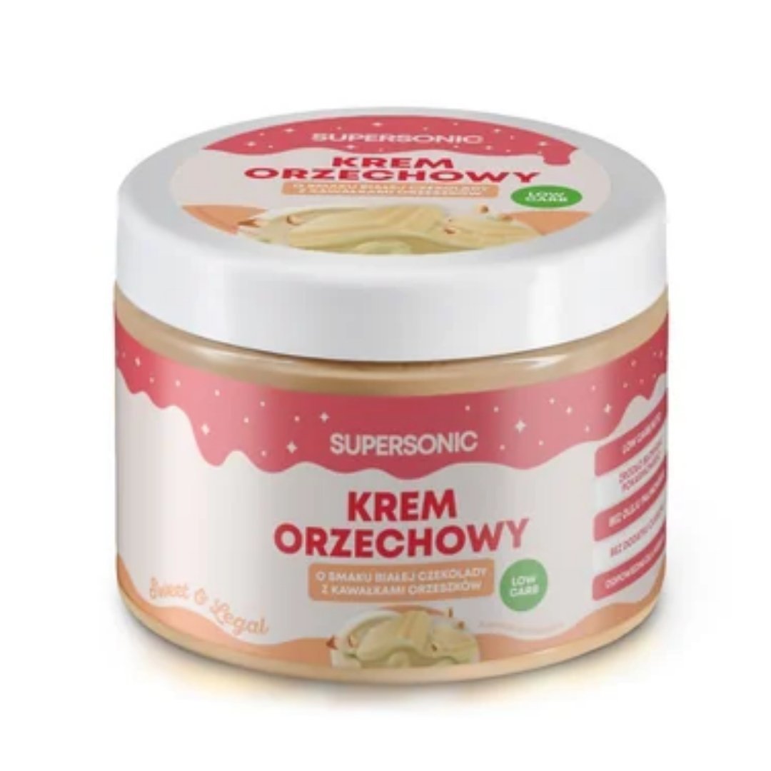 Nut Spread Crunchy LOW - CARB with White Chocolate flavour 250g - SUPERSONIC - Vesa Beauty