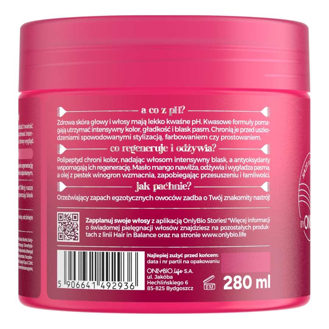 OnlyBio Hair in Balance COLOUR - Regenerating treatment mask for toned, coloured or bleached hair 280ml - OnlyBio - Vesa Beauty