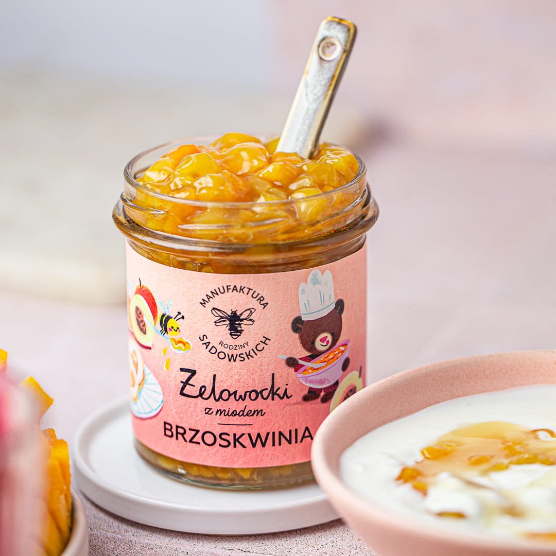 Peach in gel with Honey "Żelowocki" 320g - Sadowski Bee Gardens - Vesa Beauty