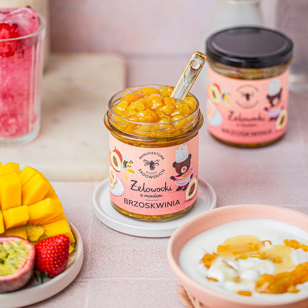 Peach in gel with Honey "Żelowocki" 320g - Sadowski Bee Gardens - Vesa Beauty