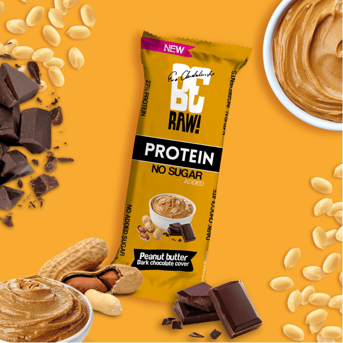 Protein 27% Bar - Peanut Butter dark chocolate cover 40g - Be Raw - Vesa Beauty