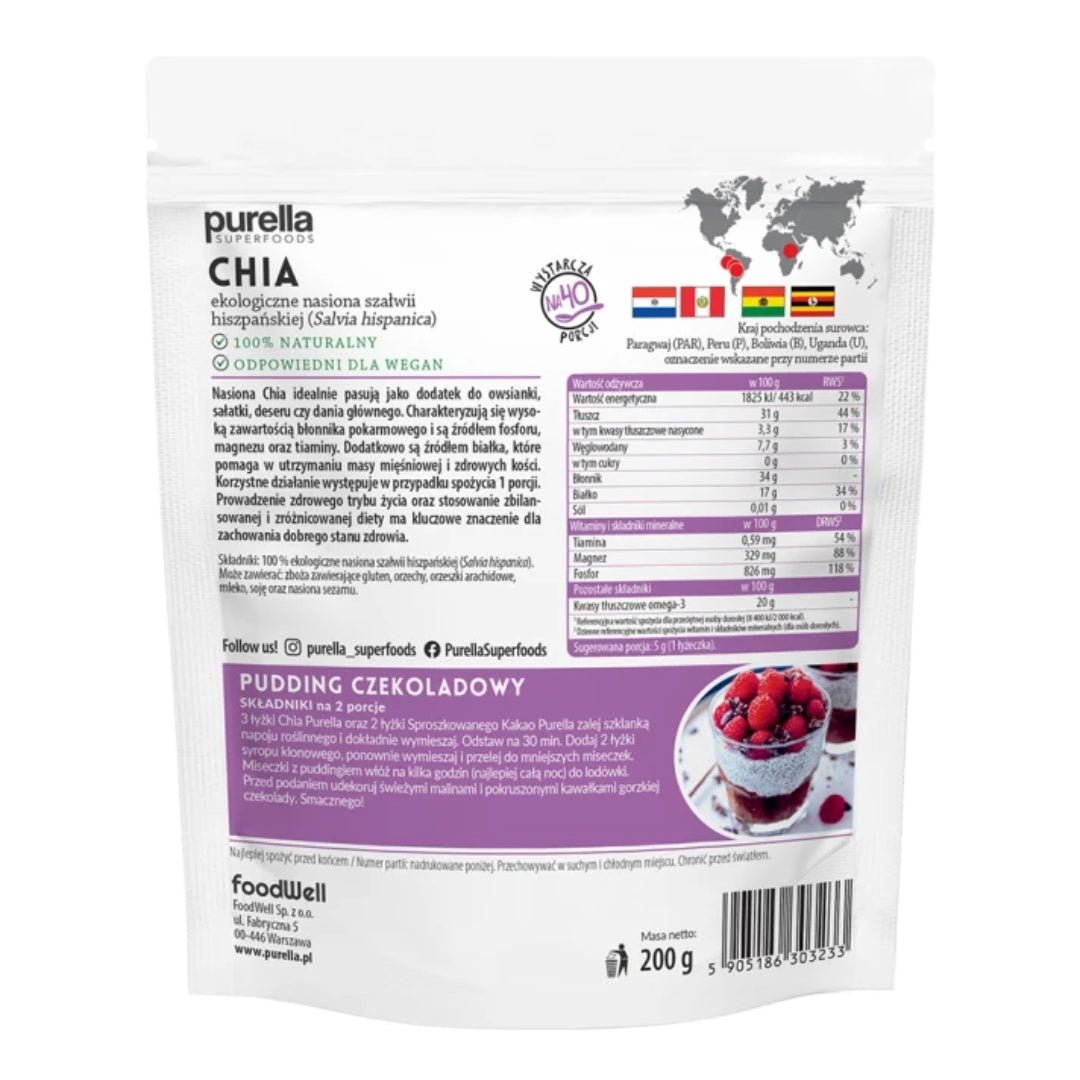 Purella Chia BIO - Fiber + Omega3 200g - Purella Superfoods - Vesa Beauty