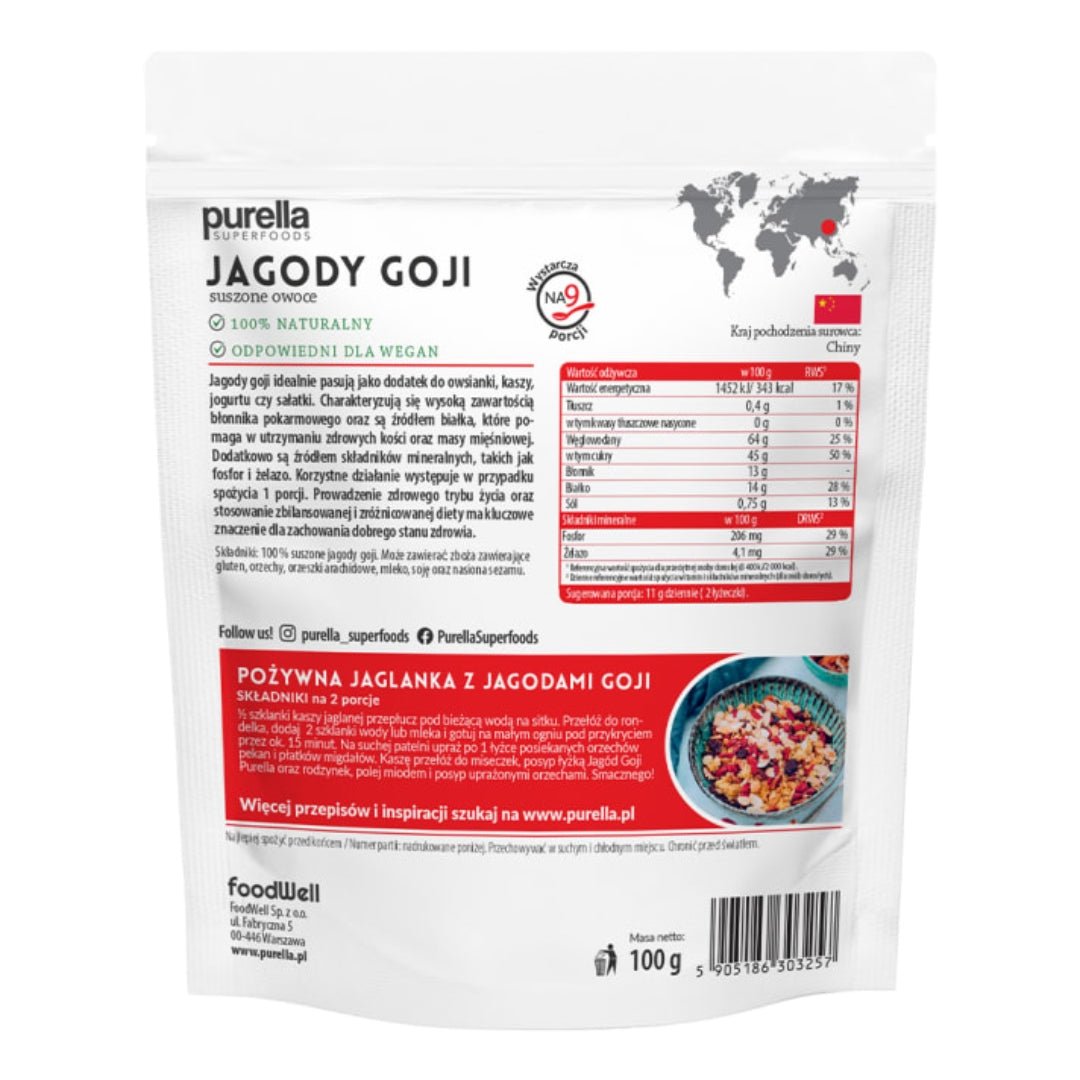 Purella Goji Berries - Phosphorus + Iron 100g - Purella Superfoods - Vesa Beauty