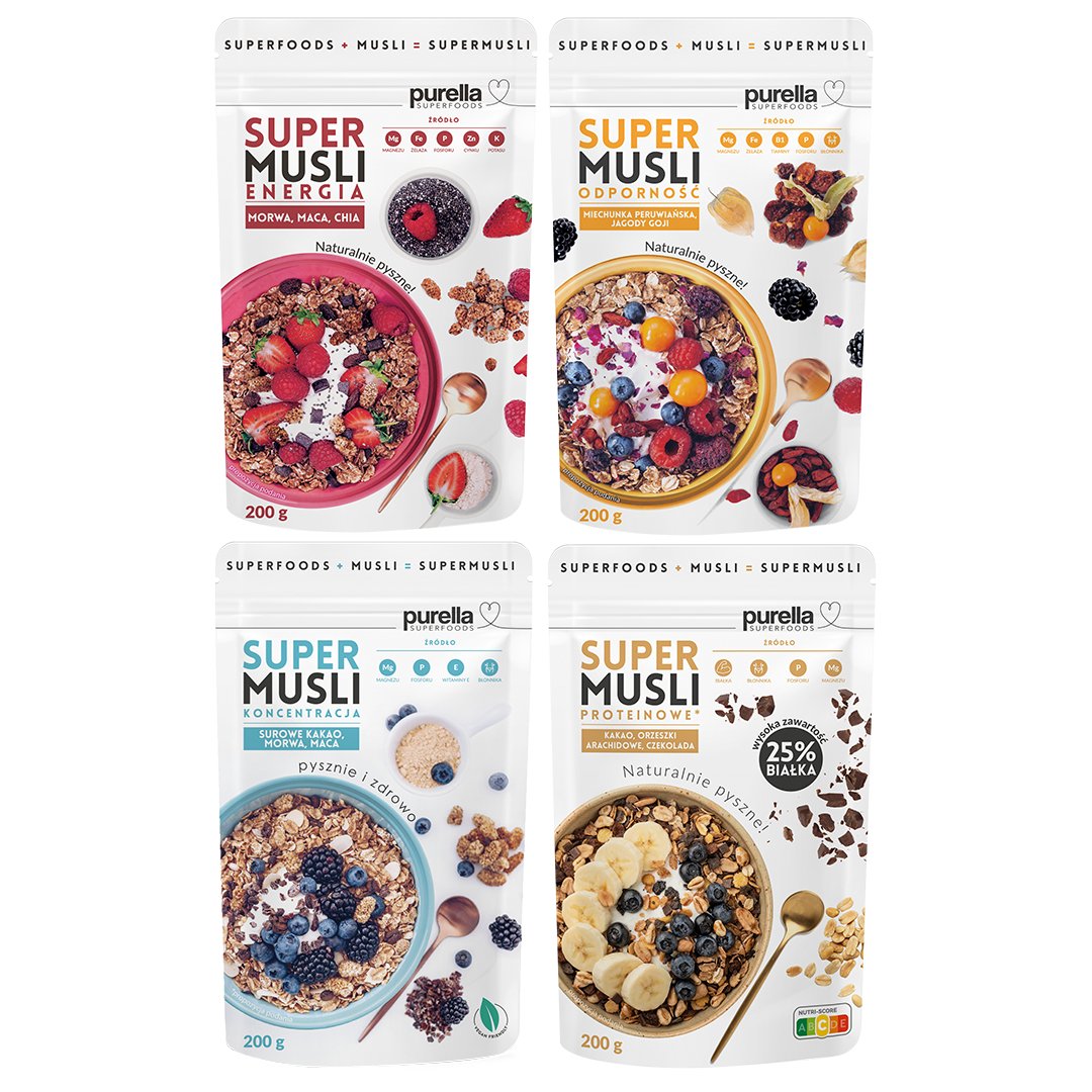 Purella Super Muesli MIX: 1xEnergy, 1xProtein, 1xFocus, 1xImmune - Purella Superfoods - Vesa Beauty