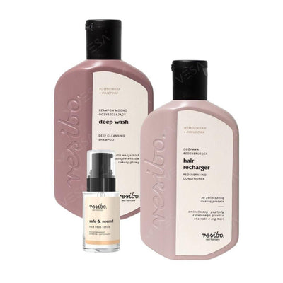 Resibo Set: Deep Wash Shampoo + Hair Recharger Conditioner + Safe&Sound Serum - Resibo - Vesa Beauty