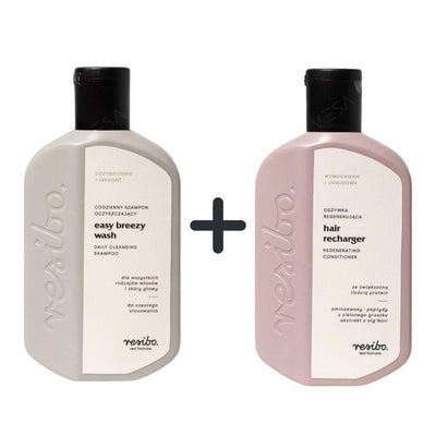 Resibo Set: Easy Breezy Wash Daily Shampoo + Hair Recharger Regenerating Conditioner 2x250ml - Resibo - Vesa Beauty