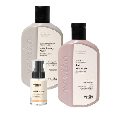 Resibo Set: Easy Breezy Wash Shampoo + Hair Recharger Conditioner + Safe&Sound Serum - Resibo - Vesa Beauty