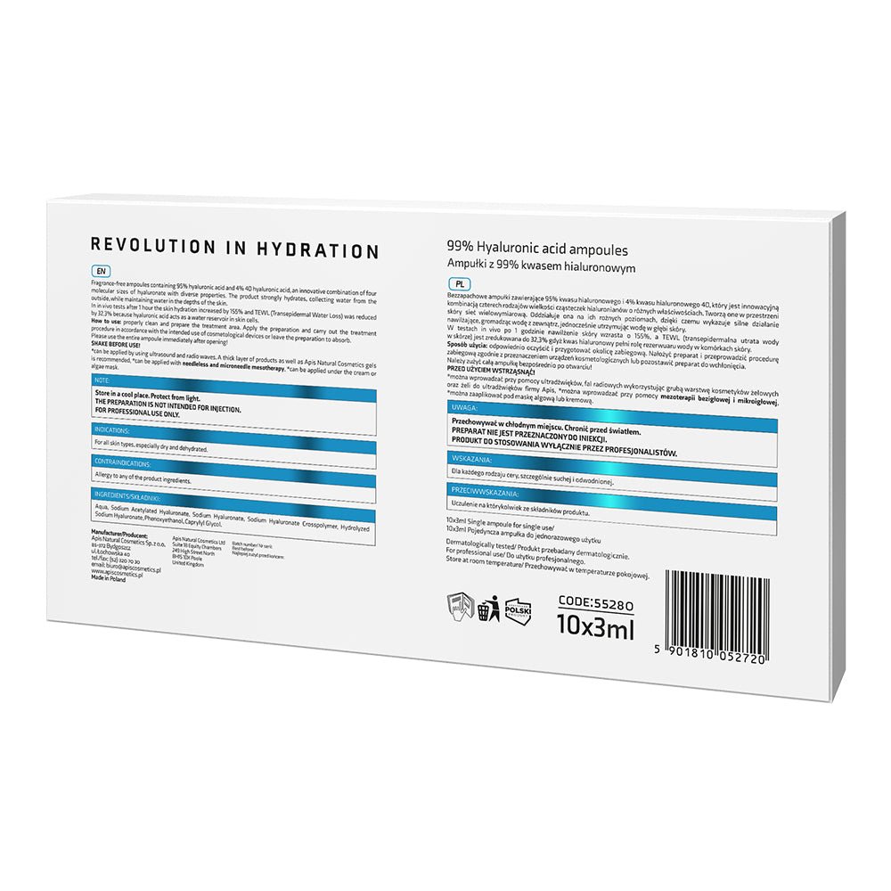 REVOLUTION IN HYDRATION 99% hyaluronic acid Ampoules 10x3ml - APIS - Vesa Beauty