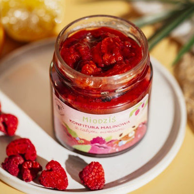 Sadowski Bee Gardens Raspberry jam with whole fruit - Honey bear 210g - Pasieki Sadowskich - Vesa Beauty
