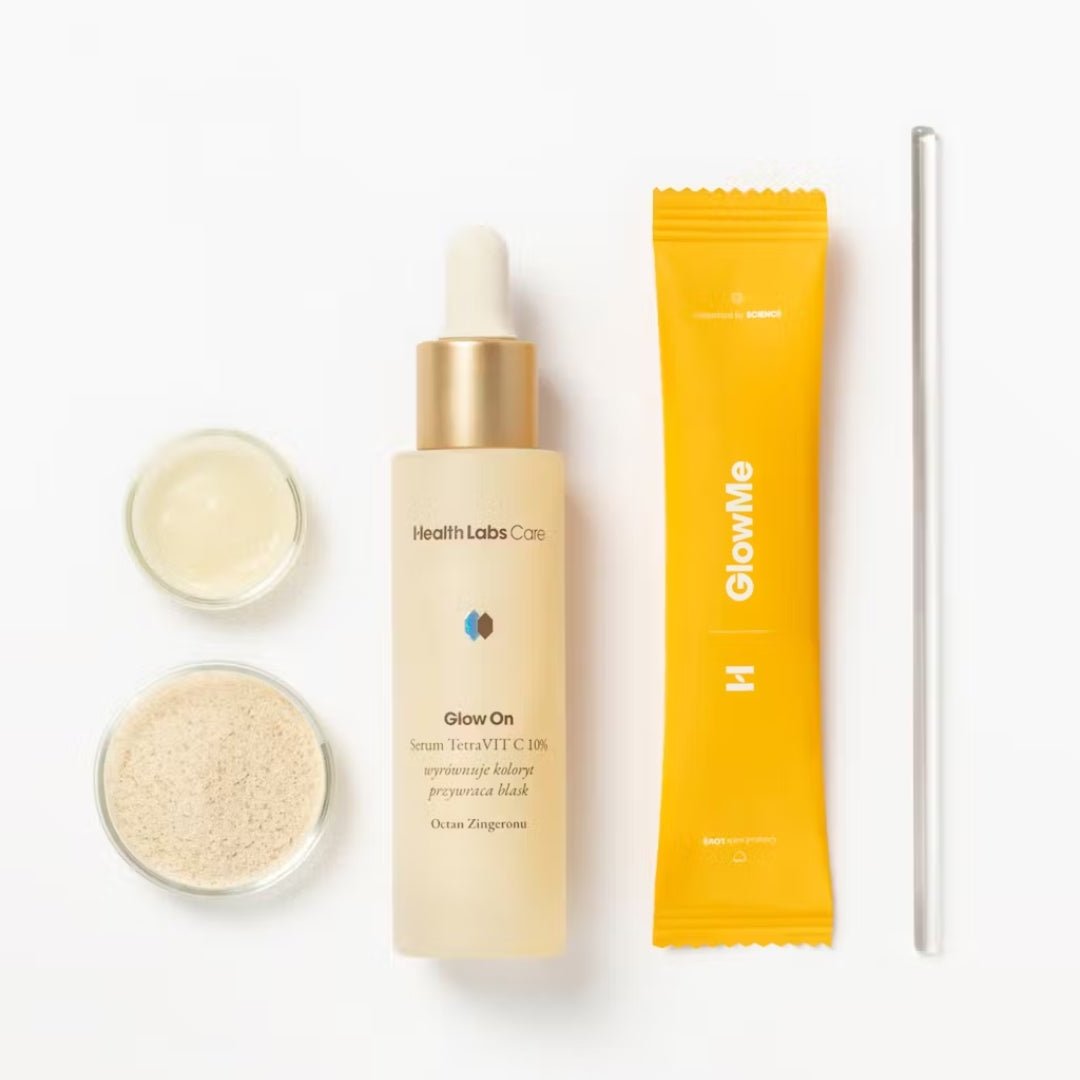 Set Radiant skin: Serum TetraVIT C 10% Glow On + GlowMe (pineapple - mango) - HealthLabs Care - Vesa Beauty