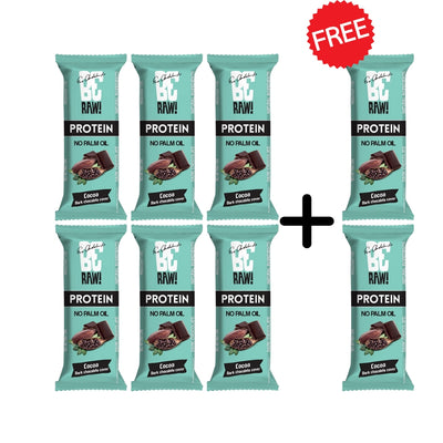 Natural Cosmetics Be Raw 6+2 FREE: Protein 26% Bar - Cocoa dark chocolate cover 40g