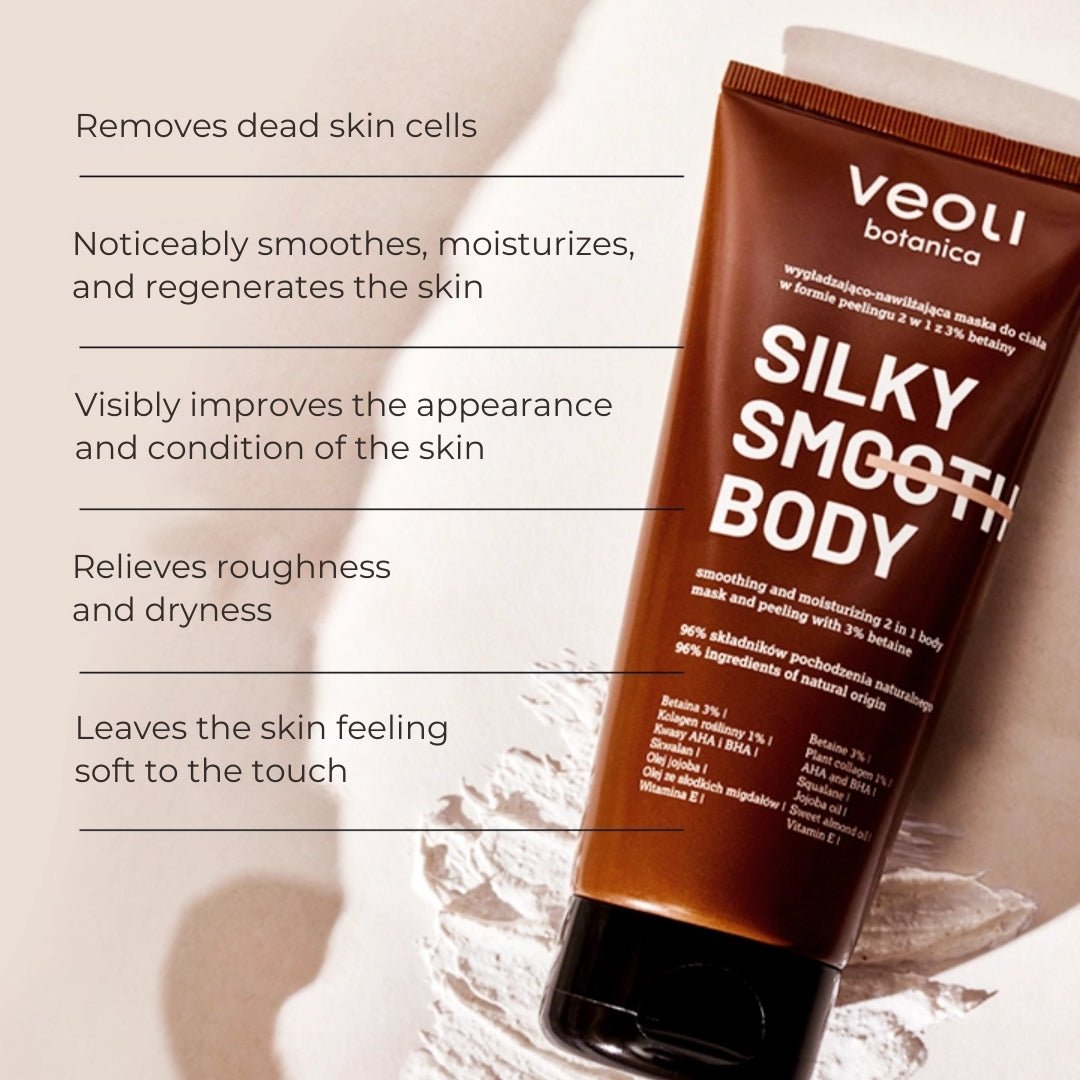 SILKY SMOOTH BODY Smoothing and moisturizing 2in1 Body Mask and Peeling with 3% betaine 180ml - Veoli Botanica - Vesa Beauty